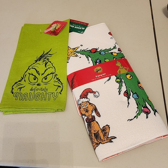 The Grinch Other - The grinch dr. Seuss lot drying mat dish towel lot nwt